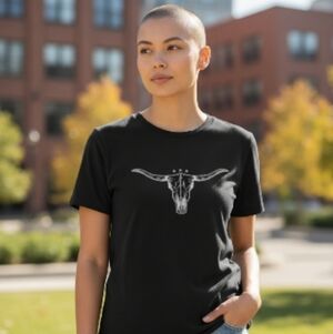 Black Bull Skull Country Music Songs Graphic Women's Tee Horses Cowboy Large